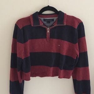 Tommy Hilfiger cropped navy & red striped top